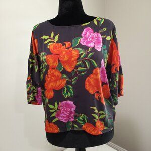EXPRESS MULTI-COLOURED FLORAL BLOUSE SHORT SLEEVE WOMEN S